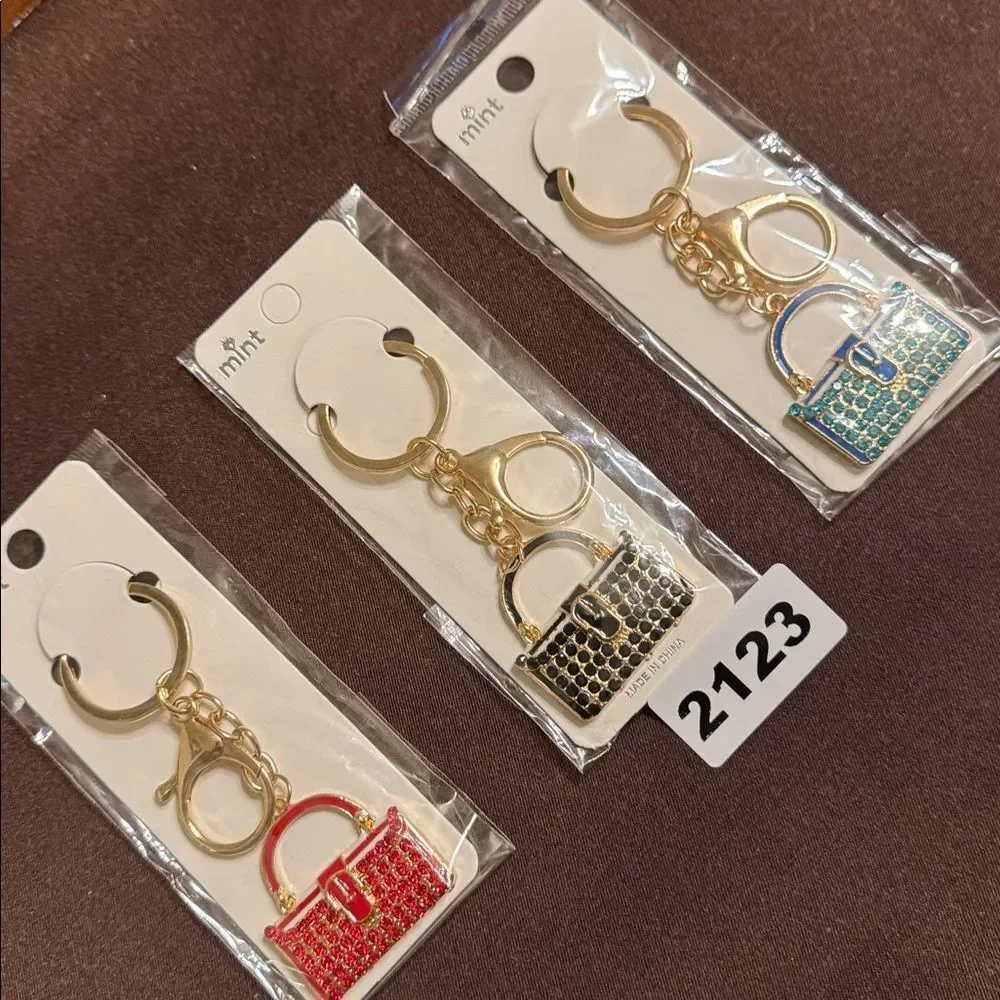 2123-3 Color Options Rhinestone Purse Key Ring, Bag Charm